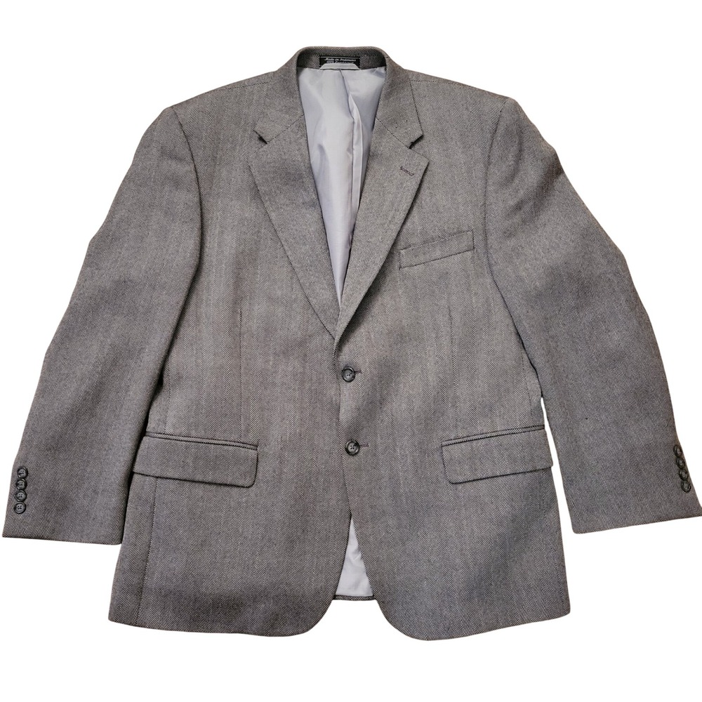 Meeting Street 44S Gray Herringbone Lambswool Blazer Sport‎ Coat Jacket Academia
